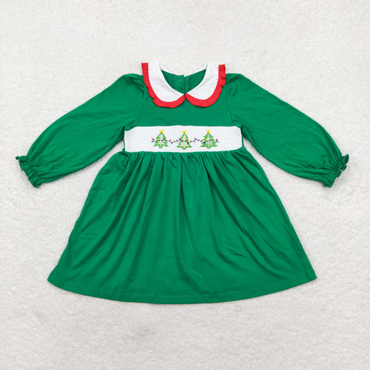 Christmas Smock Green Tree Girls Dress