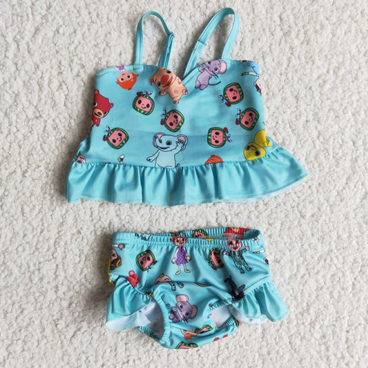 Blue cartoon 2pc girls summer SwimsuitB9-22