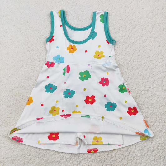 colorful flowers yoga sleeveless print girl dressGSD2346