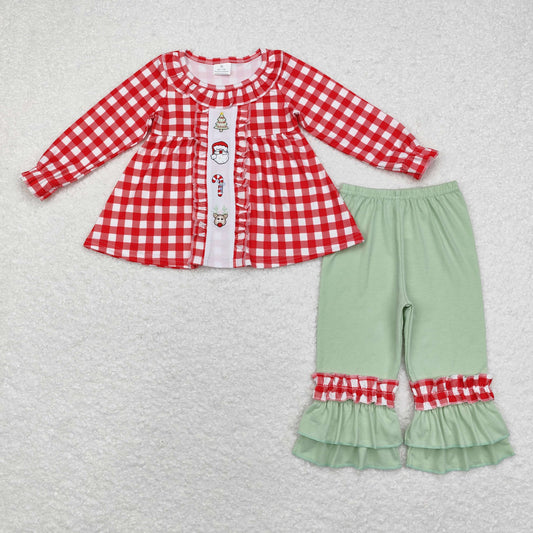 Christmas Red plaid Embroidered Girls Set