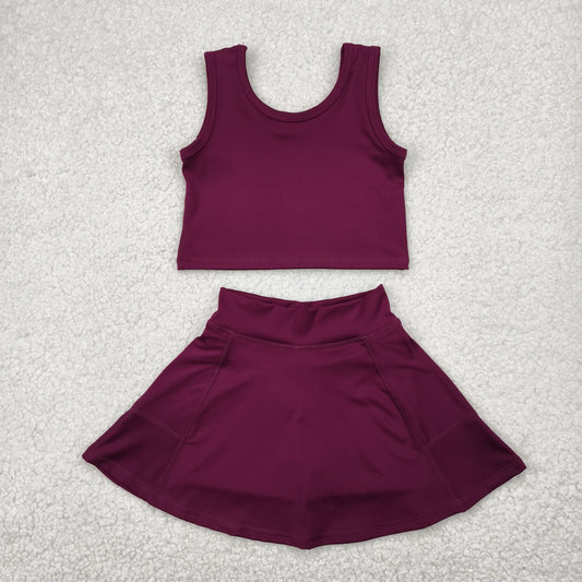 Wine-colored yoga sleeveless girl set