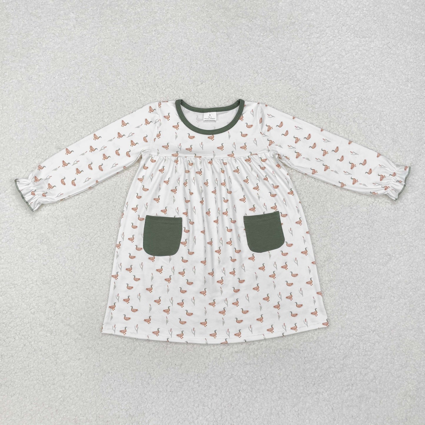 Duck Pattern Cartoon Long Sleeve Girls Dress