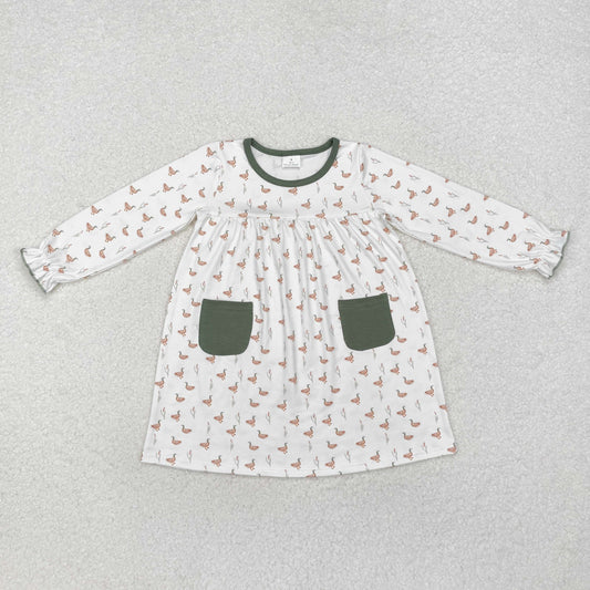Duck Pattern Cartoon Long Sleeve Girls Dress