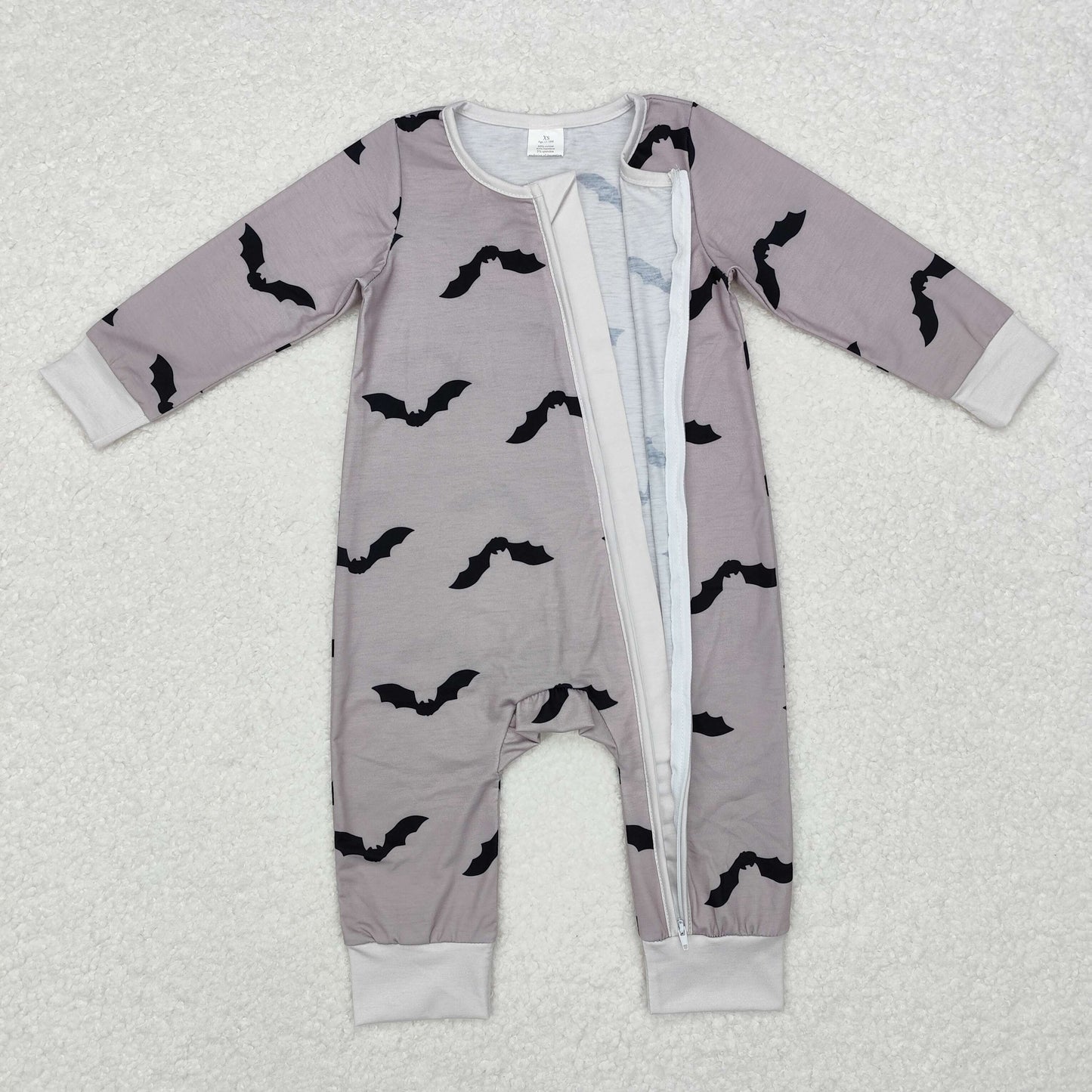 Grey bat print Baby Romper With zipper( material contains bamboo )