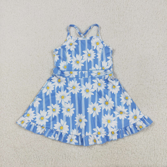 Athletic Blue stripe flowers Girls Dress GSD2283