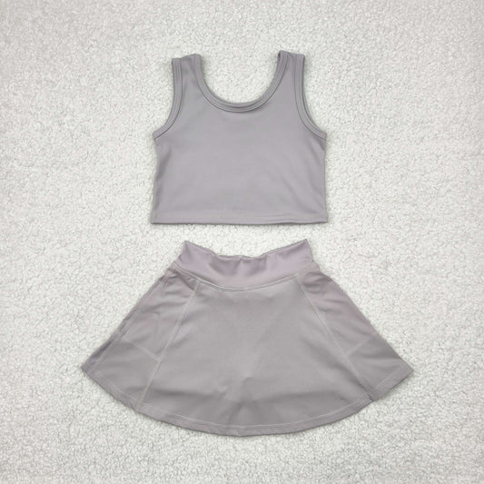 Grey print yoga sleeveless girl set
