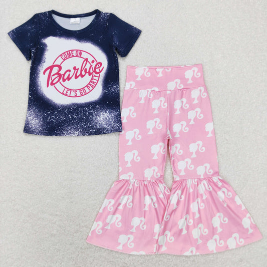 Pink cartoon Letter Bell Pants Girls Suit