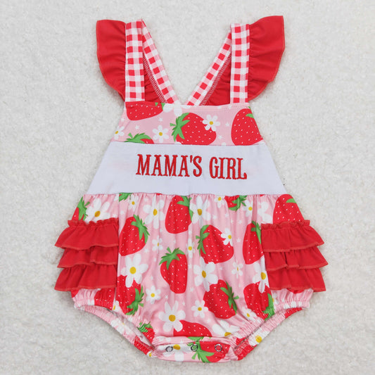 strawberry Print embroidery MAMA'S Girls Baby Romper