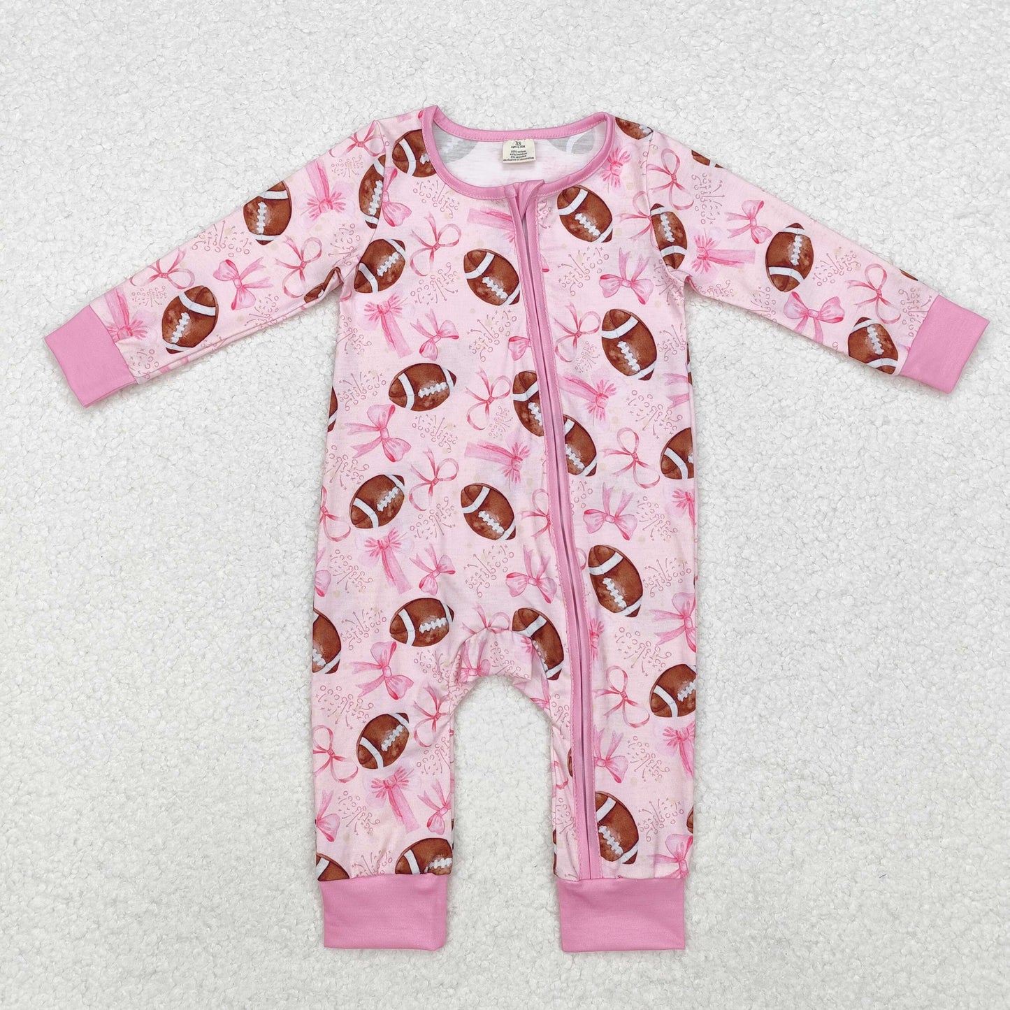 Pink baseball print Long Sleeve romper ( material contains bamboo )