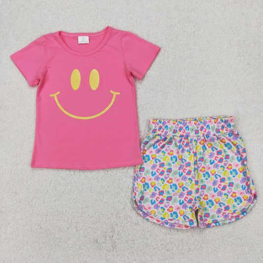 Hot pink smile vinyl print girls Suit Summer Set GSSO2387