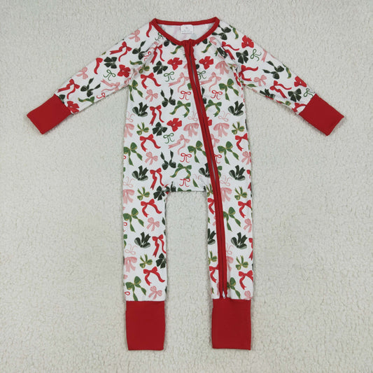 Red green Bows Christmas Print Baby Romper LR2203