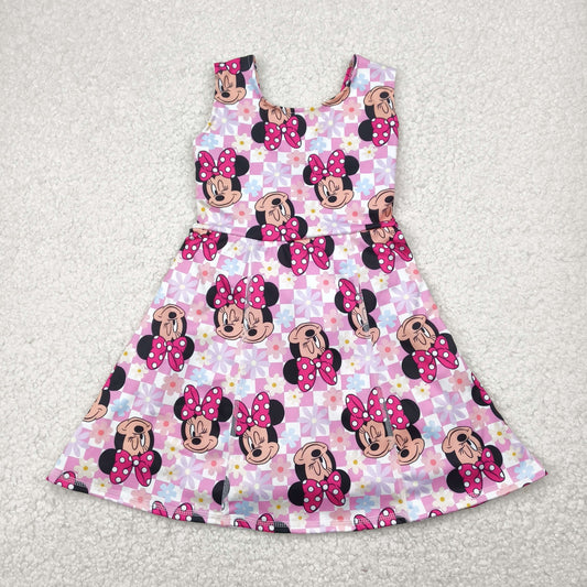 Pink cartoon yoga sleeveless print girl dress