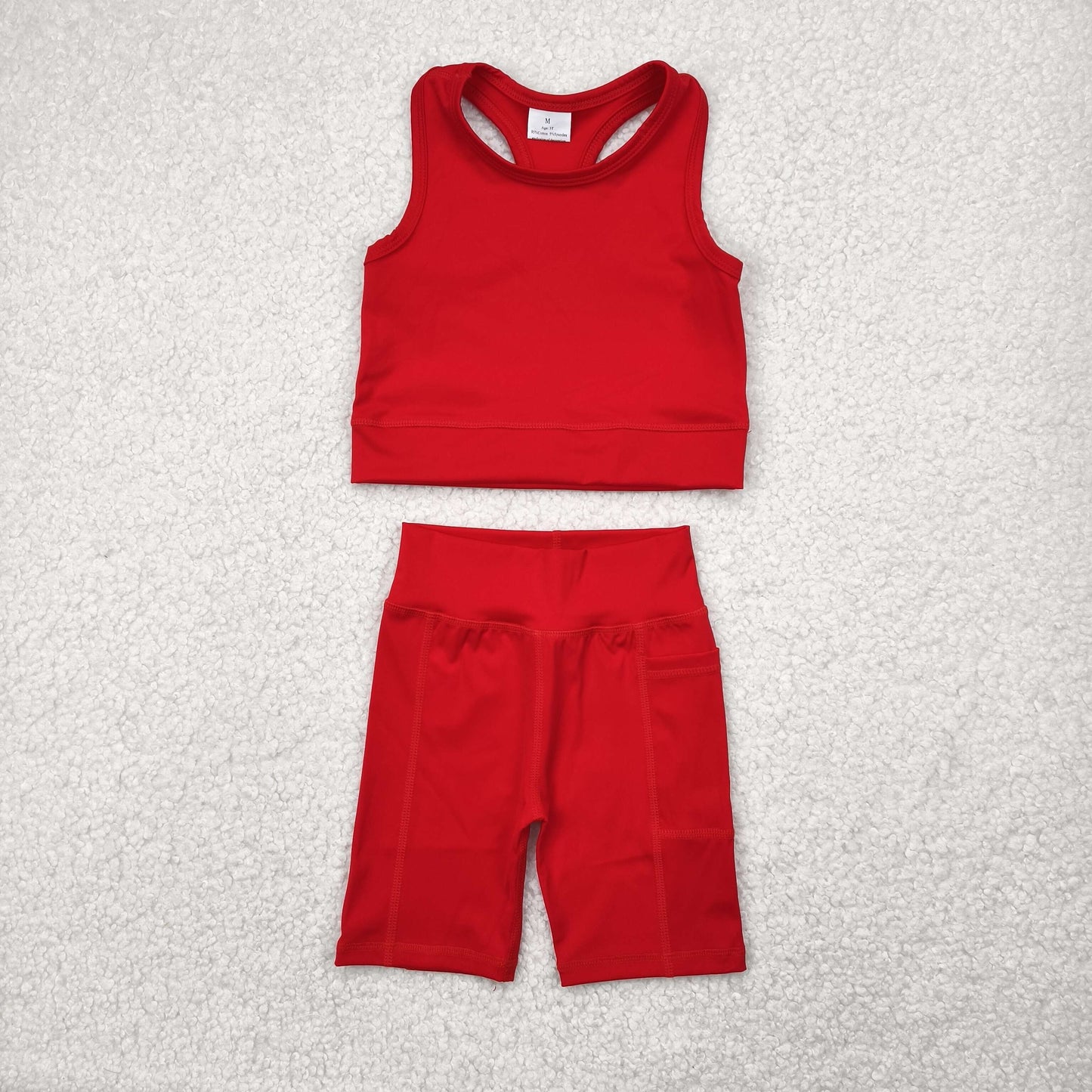 Red solid yoga sleeveless girl set