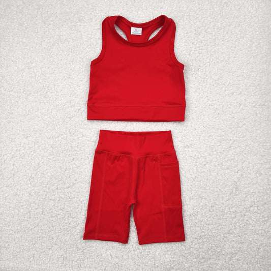Red solid yoga sleeveless girl set