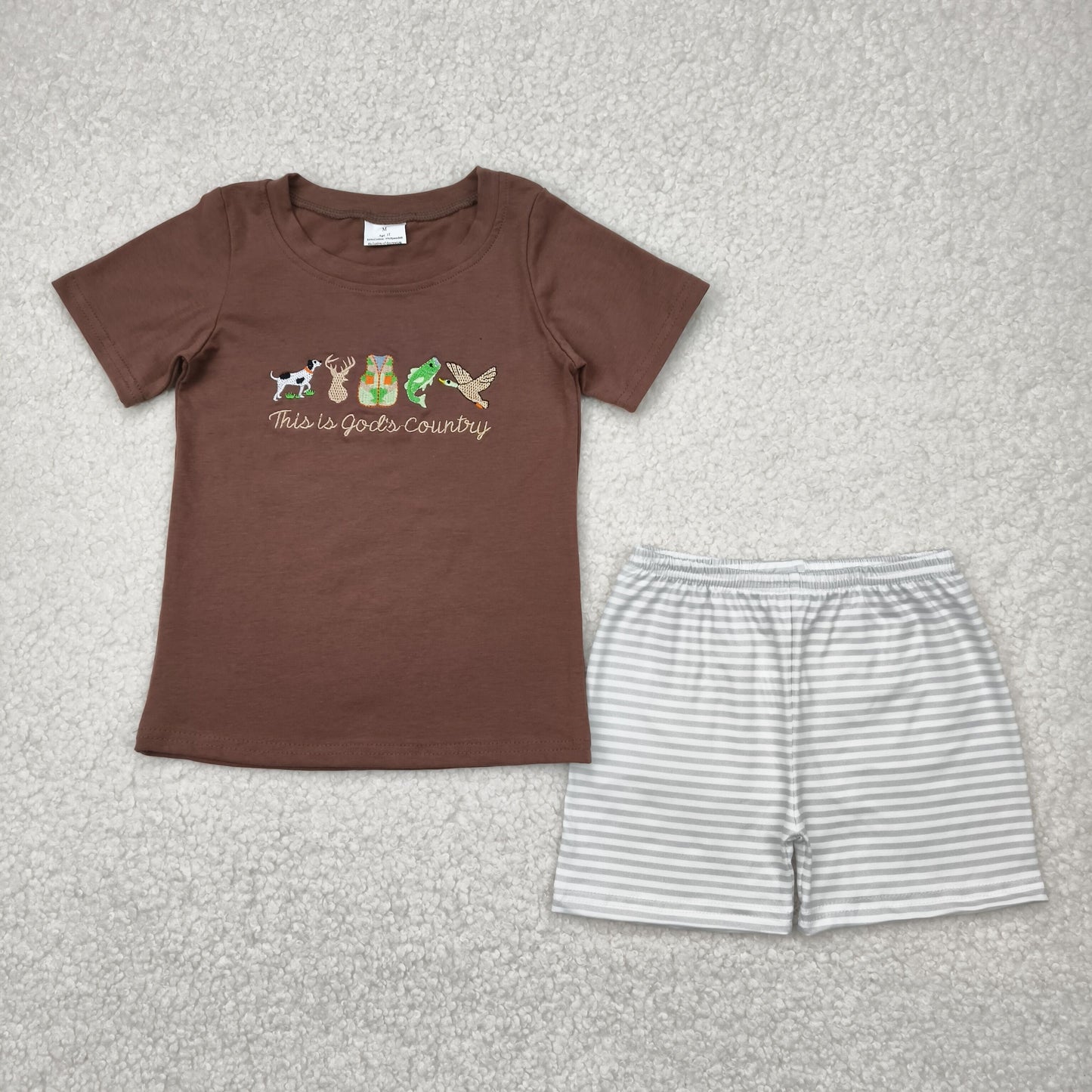 brown dog deer Embroidered Boy Summer Set
