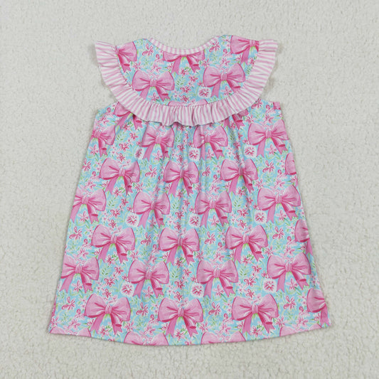 pink bows I love dad embroidery Girls dress