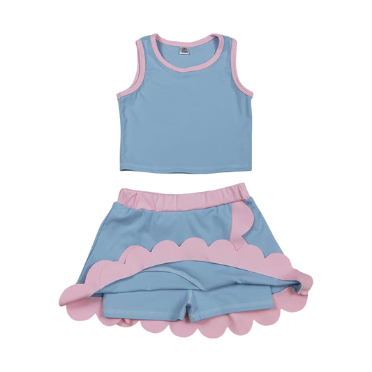 Athletic Blue Scalloped With Bow Skort Outfits