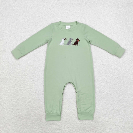 Green Embroidery Dog Baby Romper