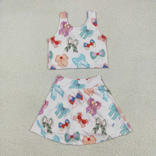 Cartoon Bows print sleeveless girl yoga set