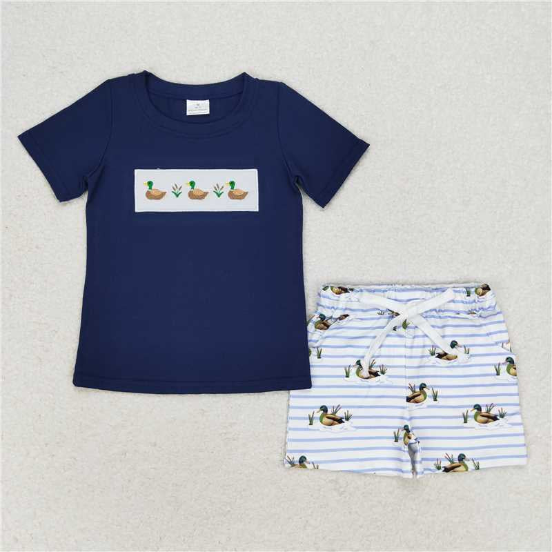 Embroidered blue duck Boy Summer Set