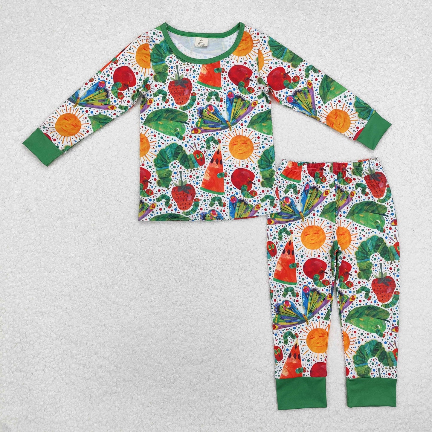 Green cartoon print Long Sleeve Pajamas ( material contains bamboo )