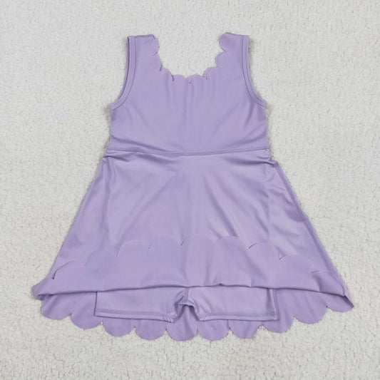 Purple solid yoga sleeveless print girl dress