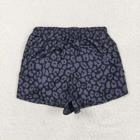 Adult Women Black leopard Print yoga Short