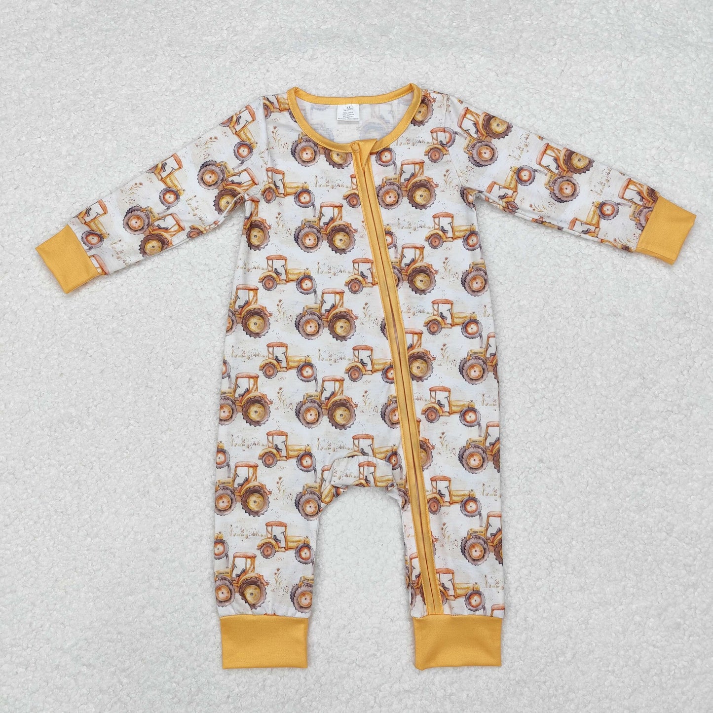 Tractors print Baby Romper With zipper( material contains bamboo )
