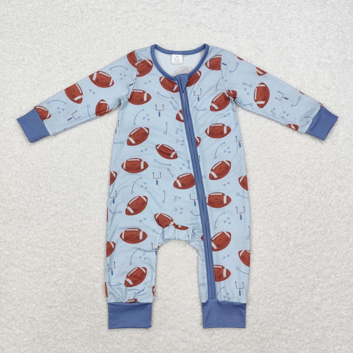 Blue Baseball Baby Romper With zipper( material contains bamboo )