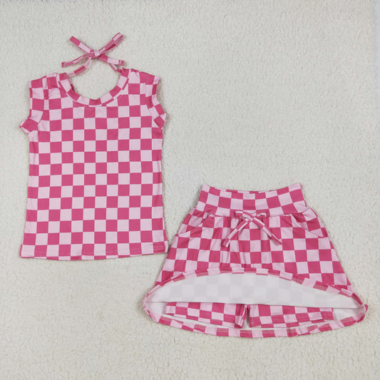 hot Pink Plaid Print Girls SetGSD2584