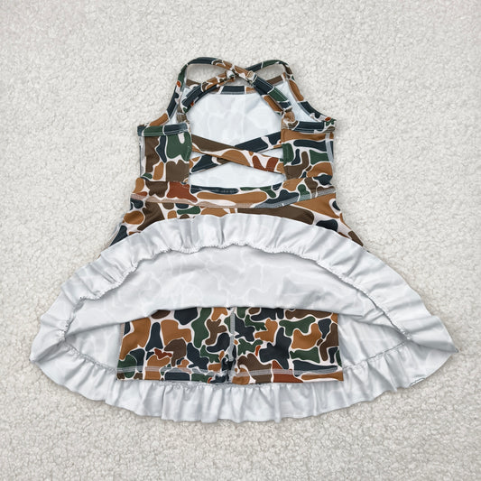 Brown camo yoga sleeveless print girl set