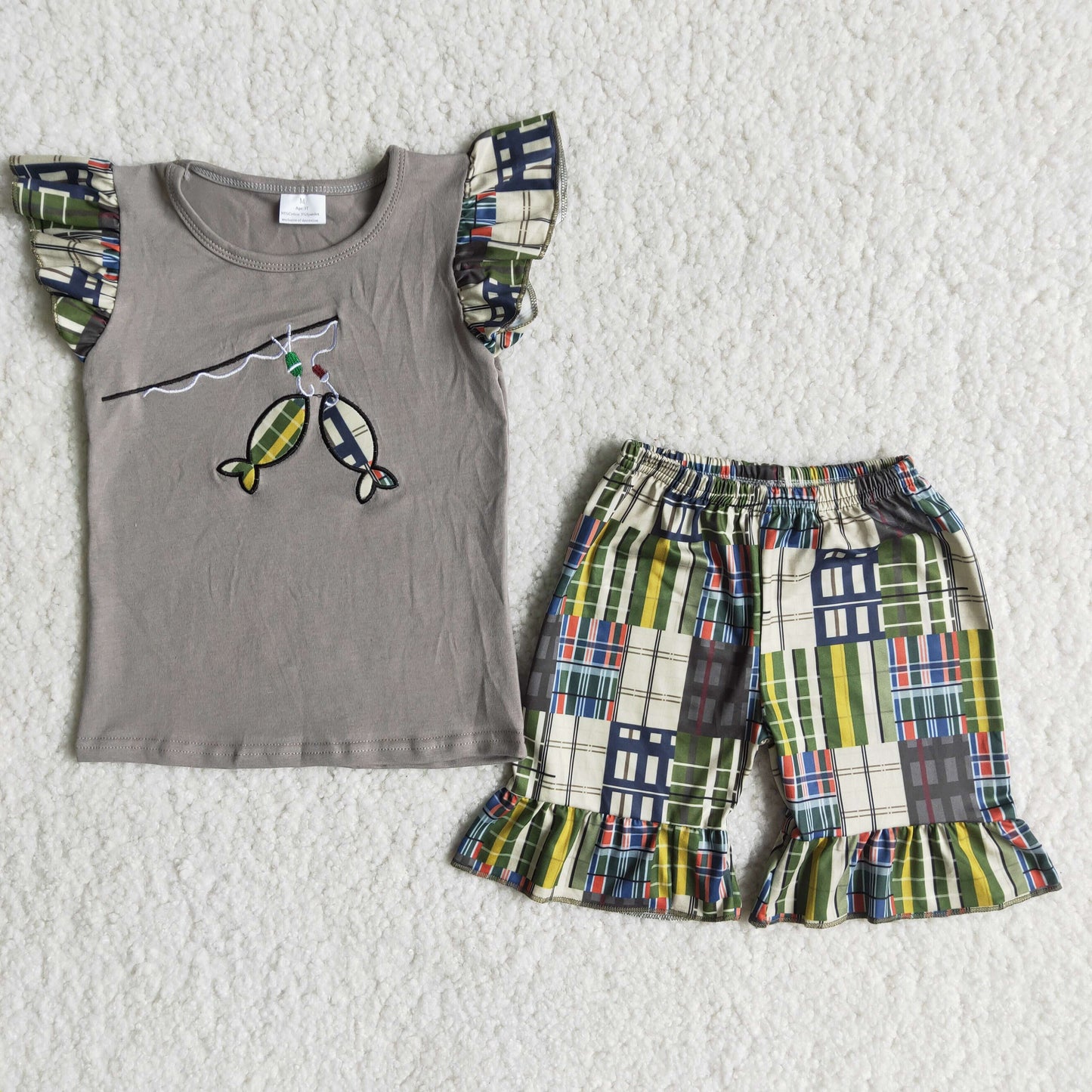 Embroidery fishing girl summer setB3-15