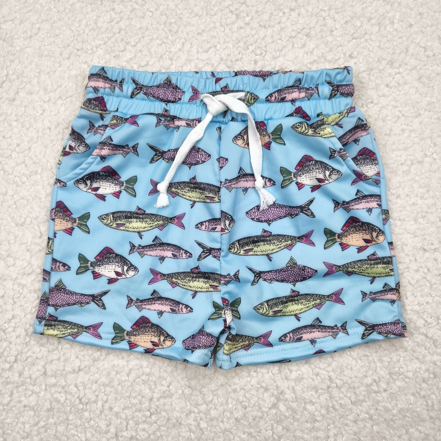 Blue fish pattern Print short swim