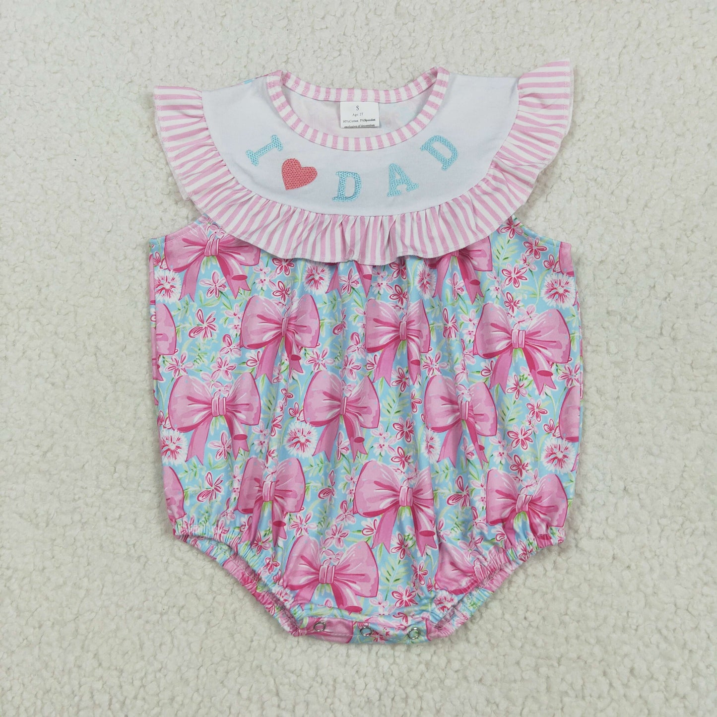pink bows I love dad embroidery Baby Romper