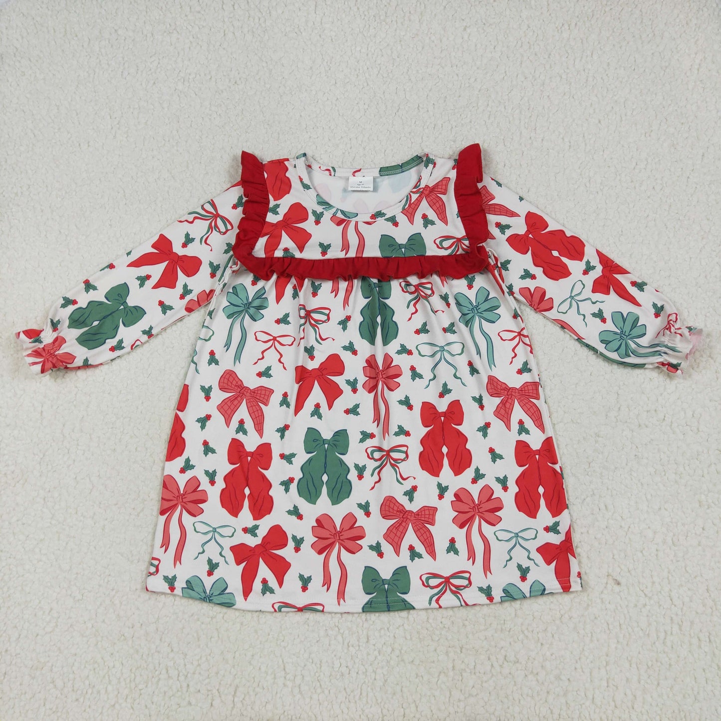 Christmas bows print dressGLD1046