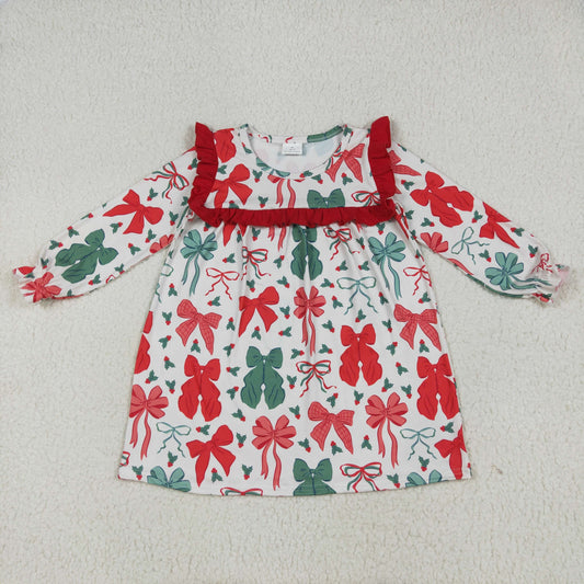 Christmas bows print dressGLD1046