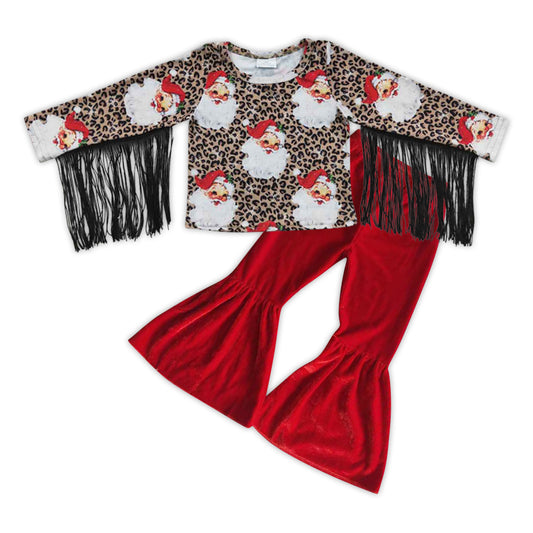 Christmas Tassel Leopard Top Red Velvet