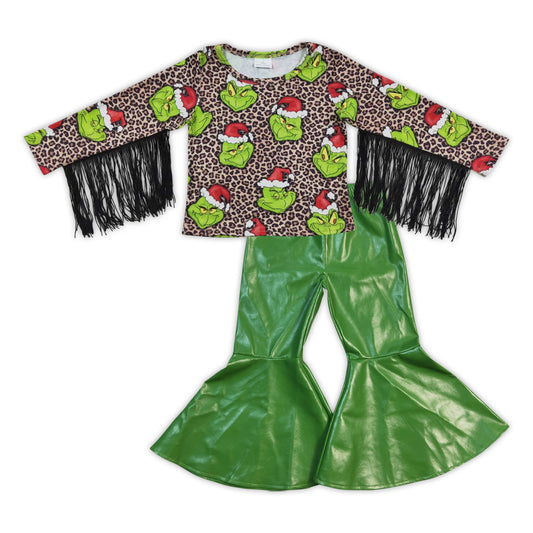 Christmas Tassel Leopard Top Green Leather