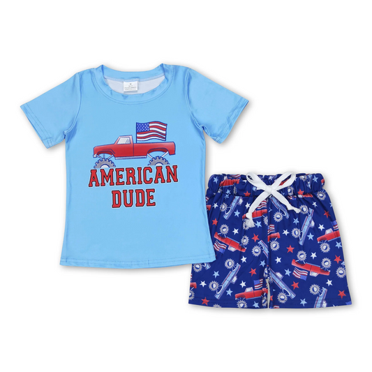 july of 4th Car Print Short sleeve Boy Set