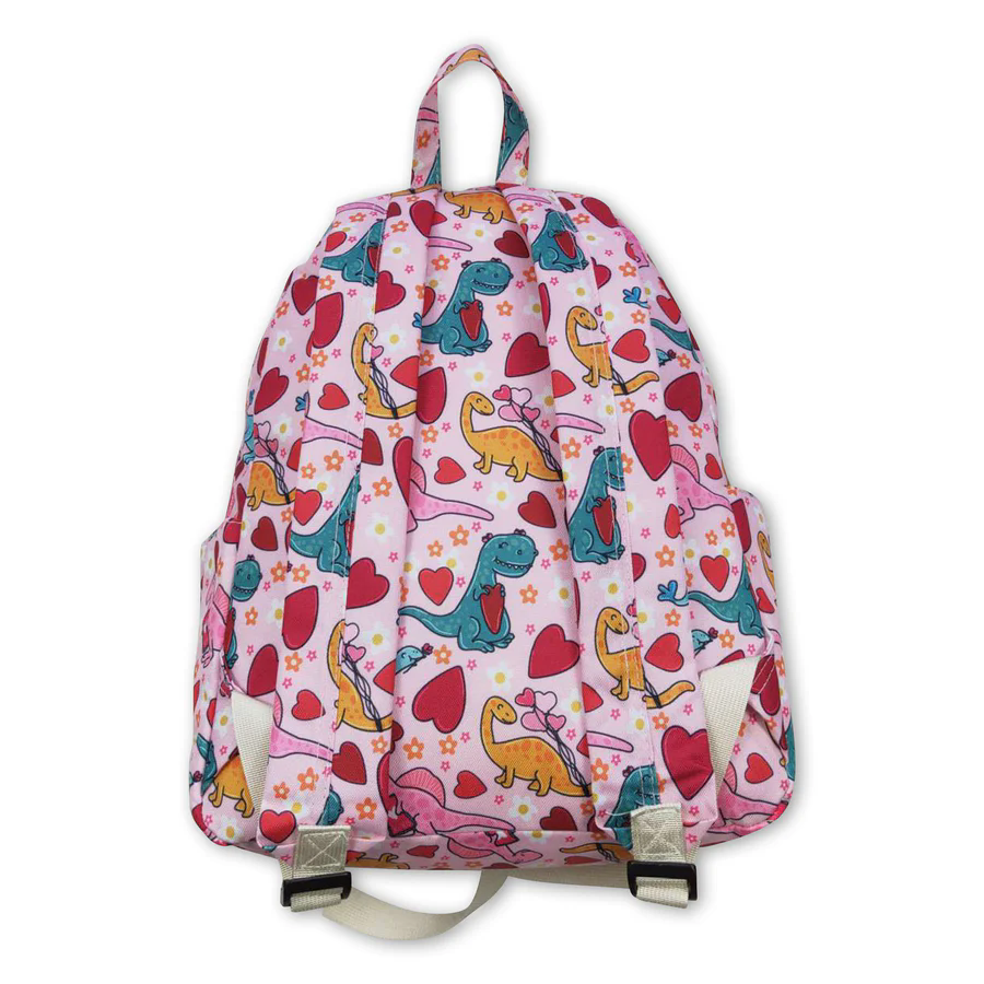 BA0154 pink dinosaur heart kids backpack (US warehouse)