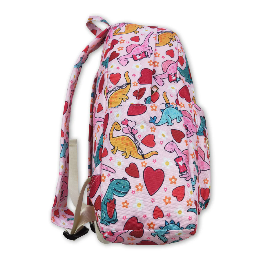 BA0154 pink dinosaur heart kids backpack (US warehouse)