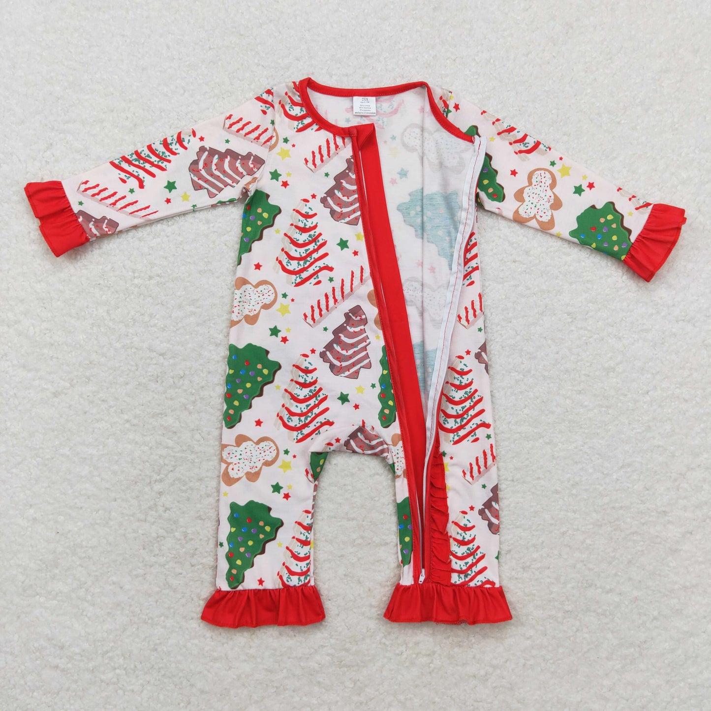 Christmas Tree Pink Baby Romper With zipper