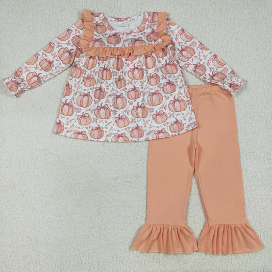 orange pumpkin print girl outfits GLP2452