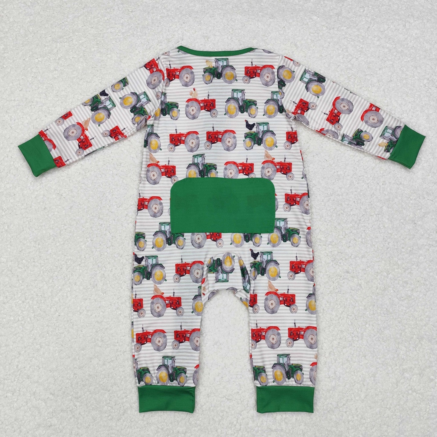 Green car print Baby Romper With zipper( material contains bamboo )