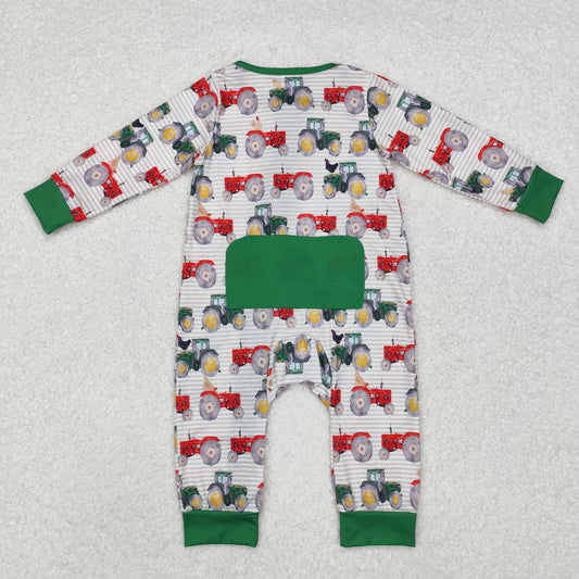 Green car print Baby Romper With zipper( material contains bamboo )