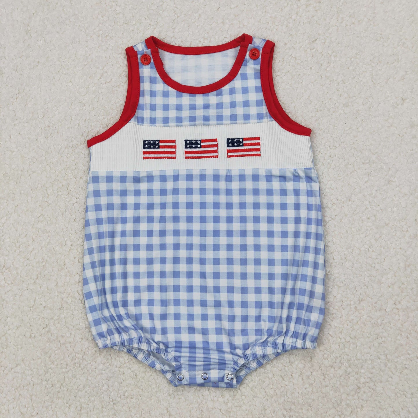 July Of 4th Blue flag Smock Baby RomperSR2572