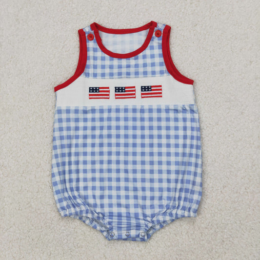 July Of 4th Blue flag Smock Baby RomperSR2572