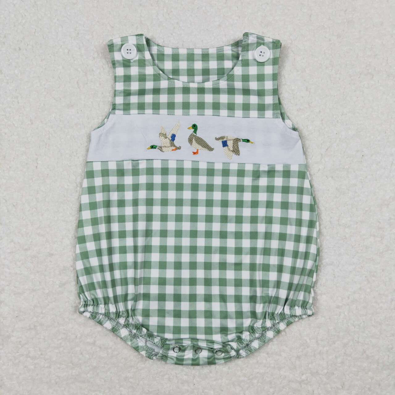 Green plaid Embroidery baby romper