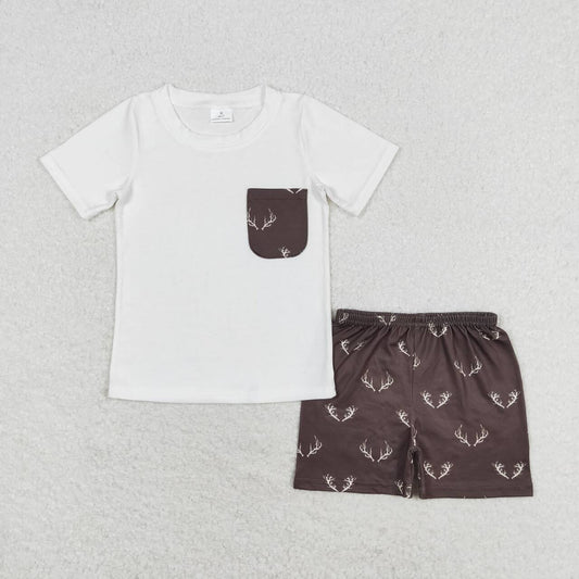 Deer Brown print short sleeve boy set