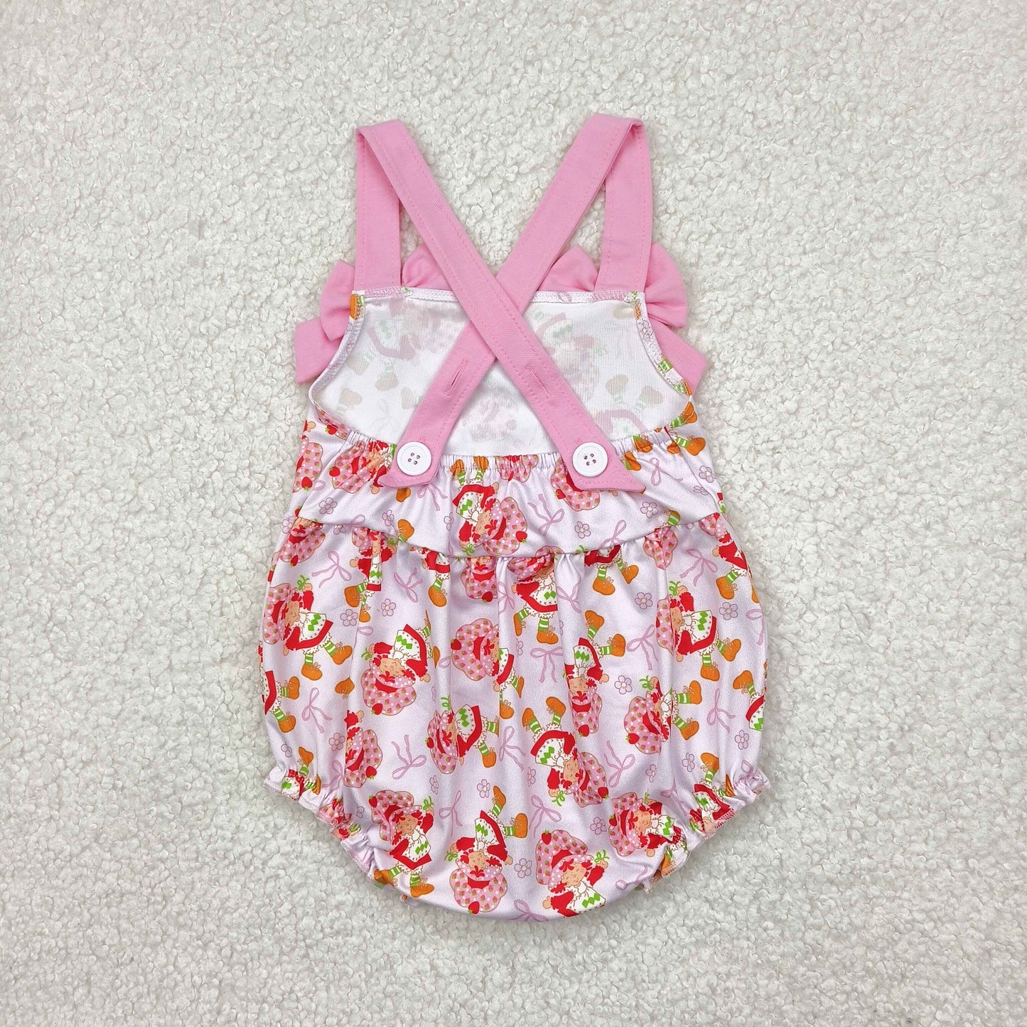 Pink cartoon flowers sleeveless Baby Romper